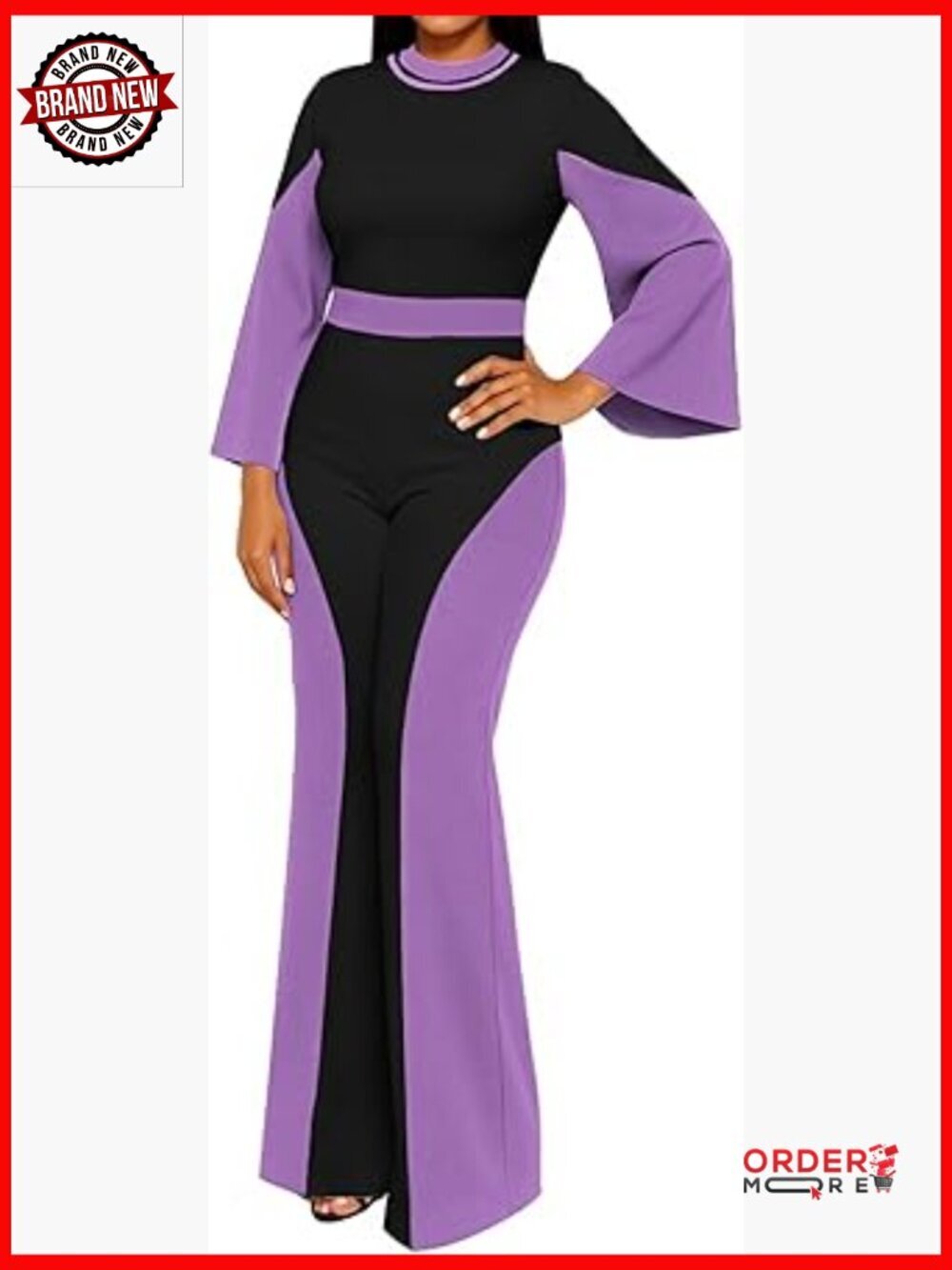 Two Piece Sets for Women Going Out Long Flared Sleeve Colorblock Crop Top Wide